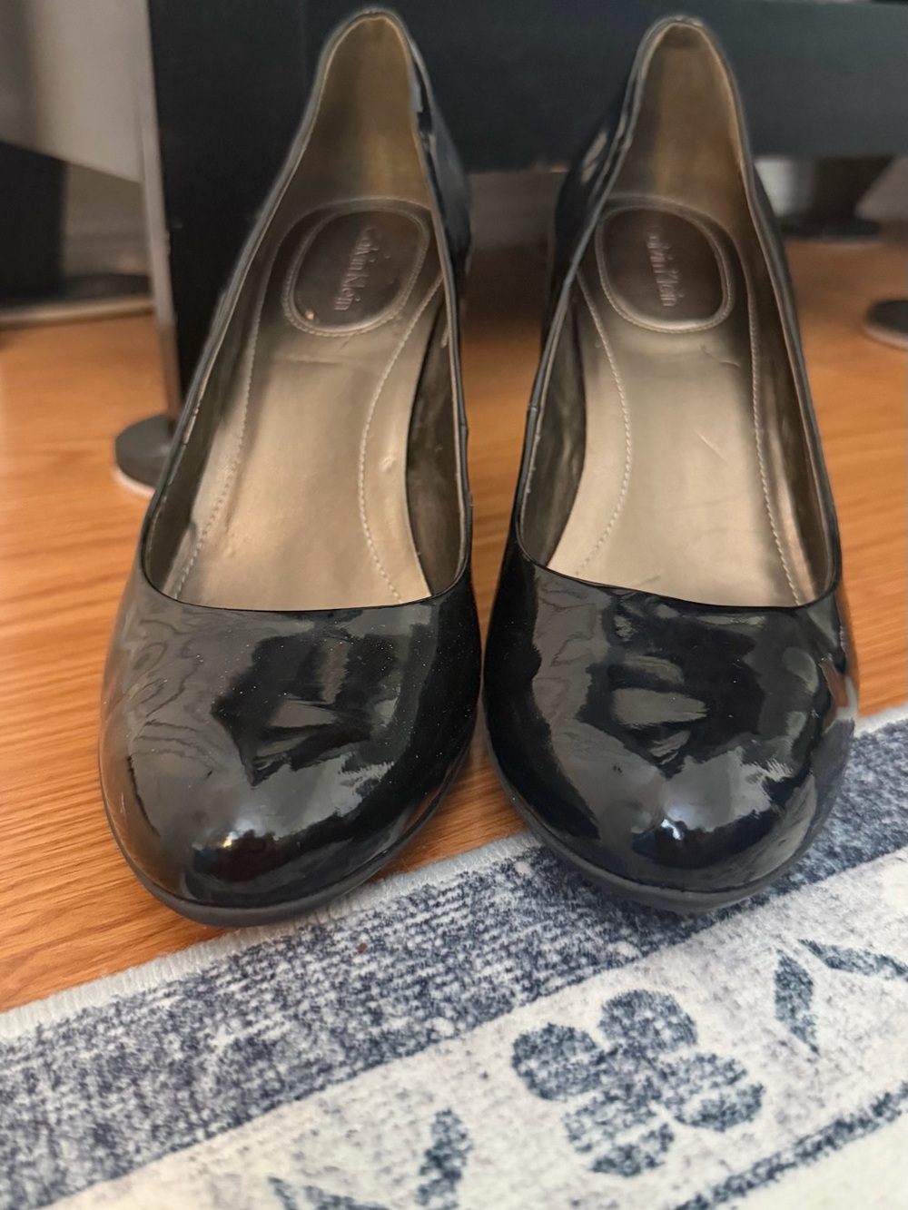 Calvin Klein Black Patent Rounded Toe Pumps - Picture 4 of 9